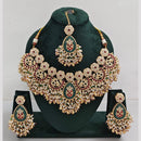 Rajwadi Collection Gold Plated Pota Stone And Pearls Necklace Set