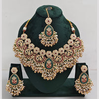 Rajwadi Collection Gold Plated Pota Stone And Pearls Necklace Set