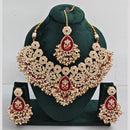 Rajwadi Collection Gold Plated Pota Stone And Pearls Necklace Set