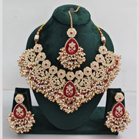 Rajwadi Collection Gold Plated Pota Stone And Pearls Necklace Set