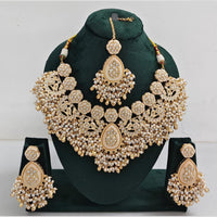Rajwadi Collection Gold Plated Pota Stone Pearl And Beads Necklace Set
