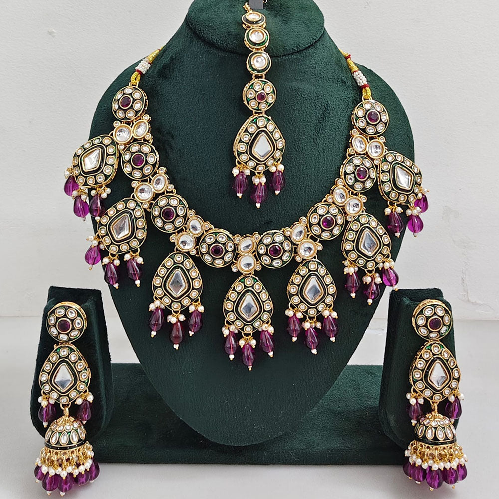 Rajwadi Collection Kundan And Beads Necklace Set