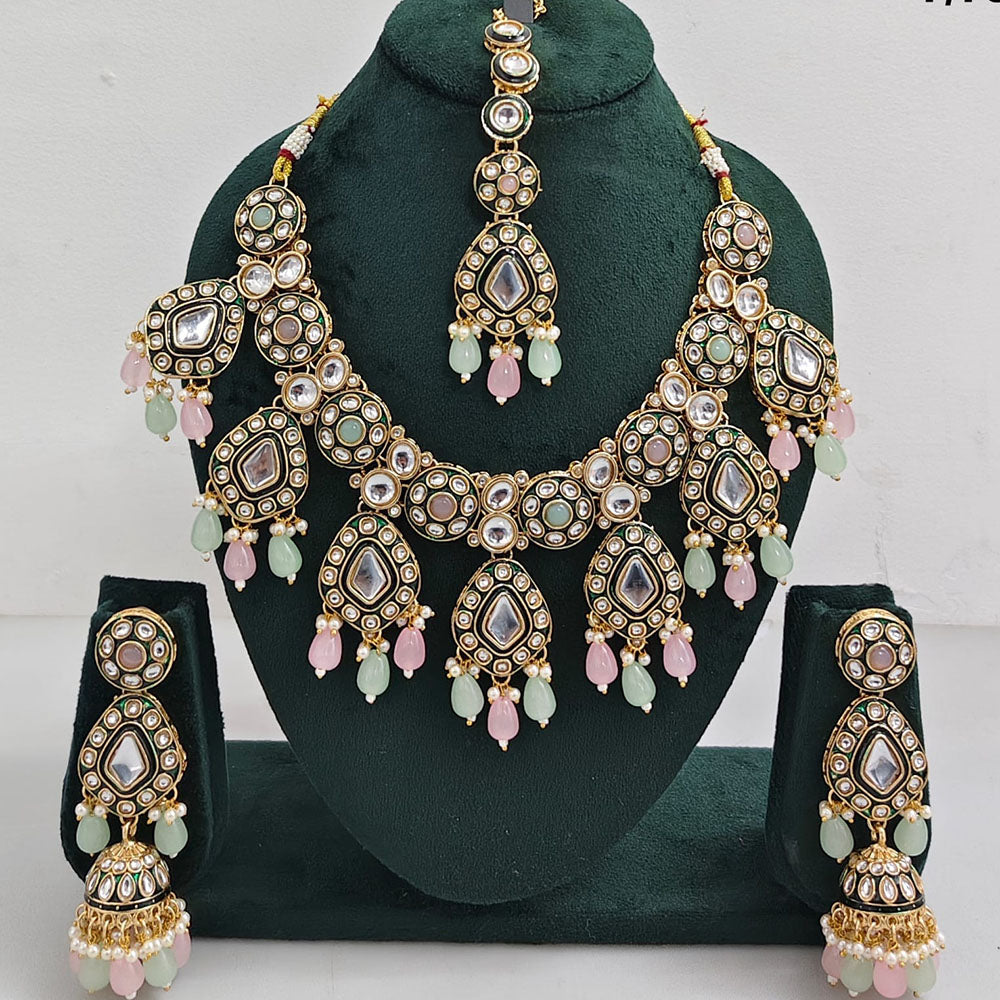 Rajwadi Collection Kundan And Beads Necklace Set