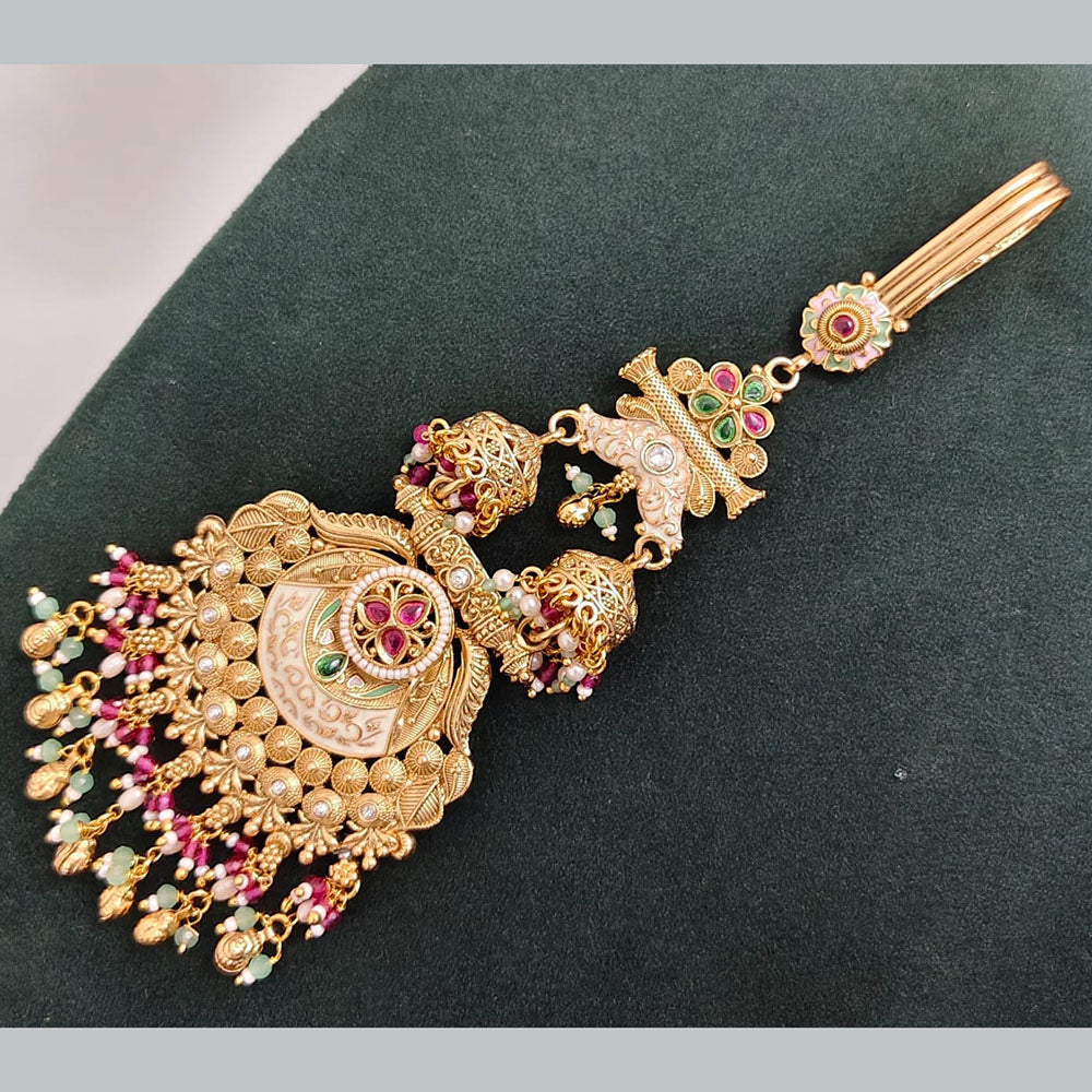 Rajwadi Collection Pota Stone Pearl And Beads Mangtikka