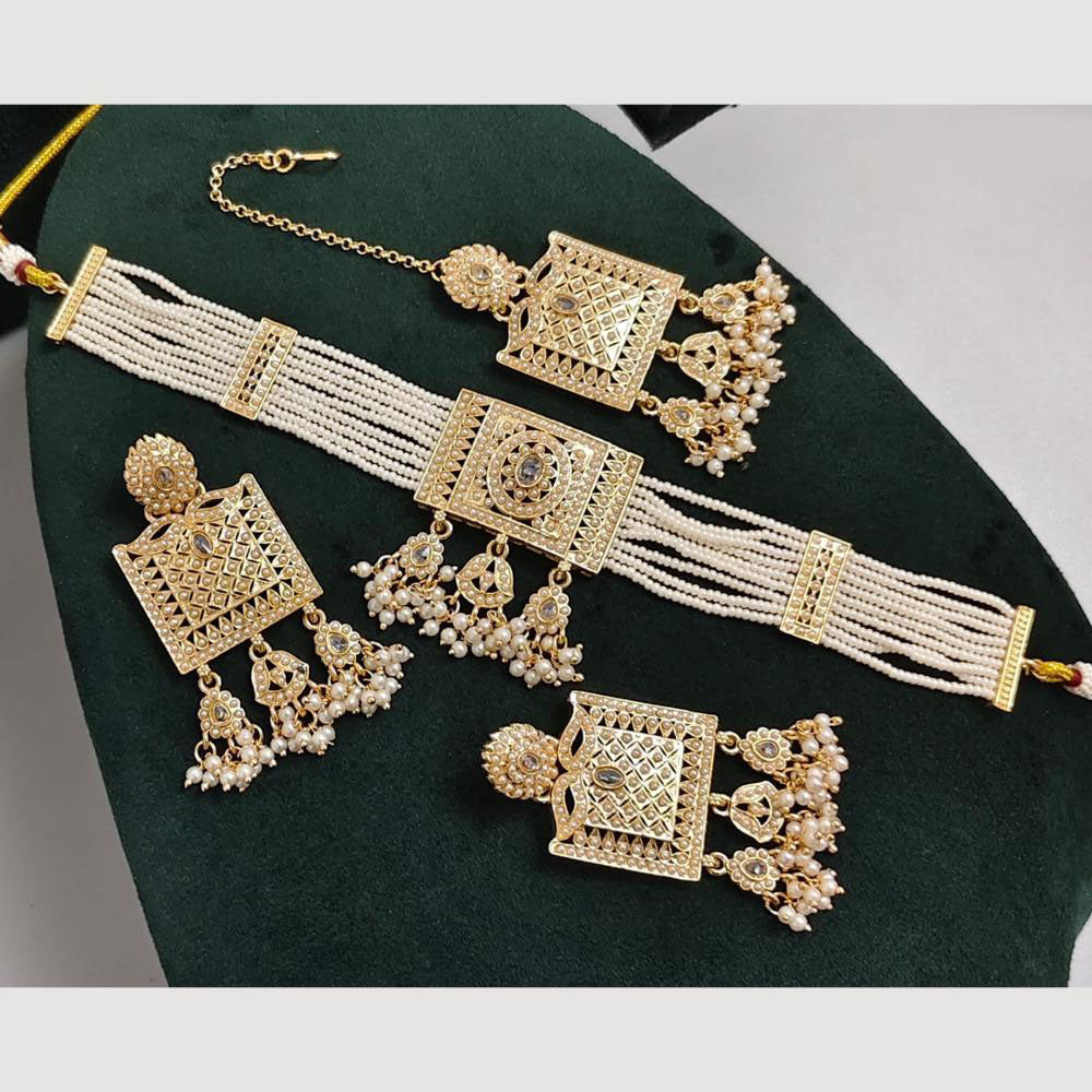 Rajwadi Collection Pearl Detaling Traditional Choker Necklace Set