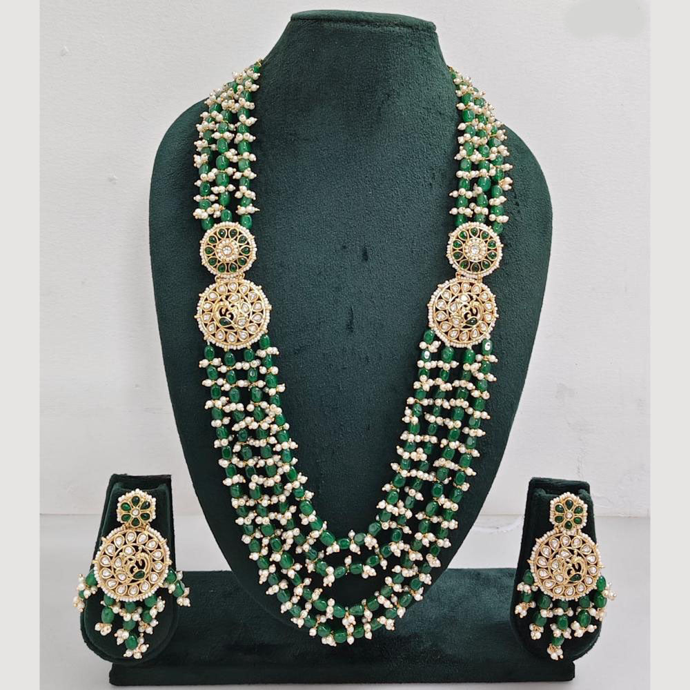 Rajwadi Collection Pearl Detaling Kundan Multi Layer Long Necklace Set