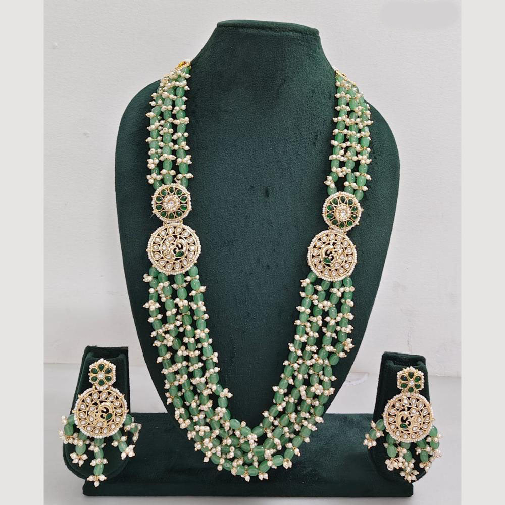 Rajwadi Collection Pearl Detaling Kundan Multi Layer Long Necklace Set