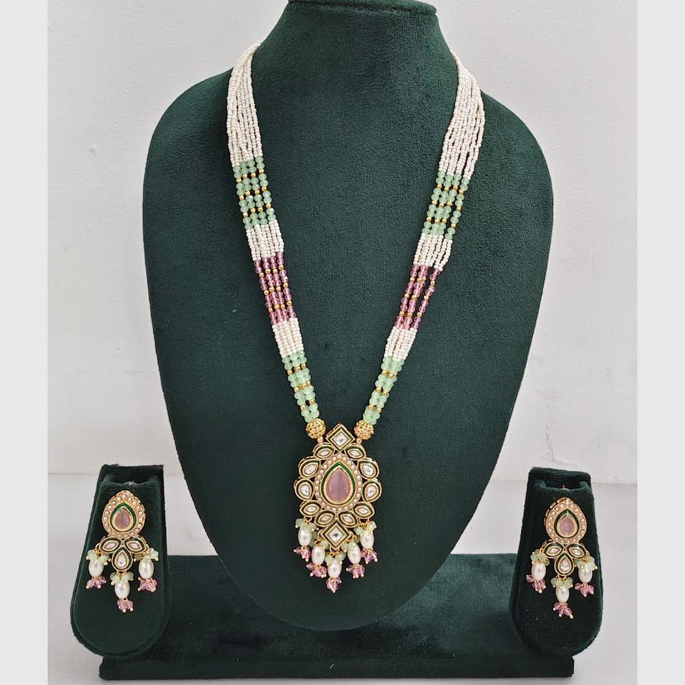 Rajwadi Collection Royal Kundan Stone And Beaded Long Necklace Set