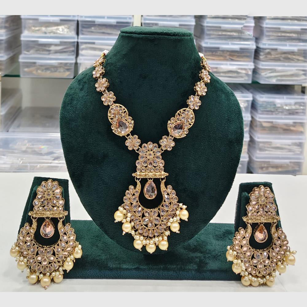 Rajwadi Collection Antique Finish Crystal Stone And Pearl Beads Necklace Set