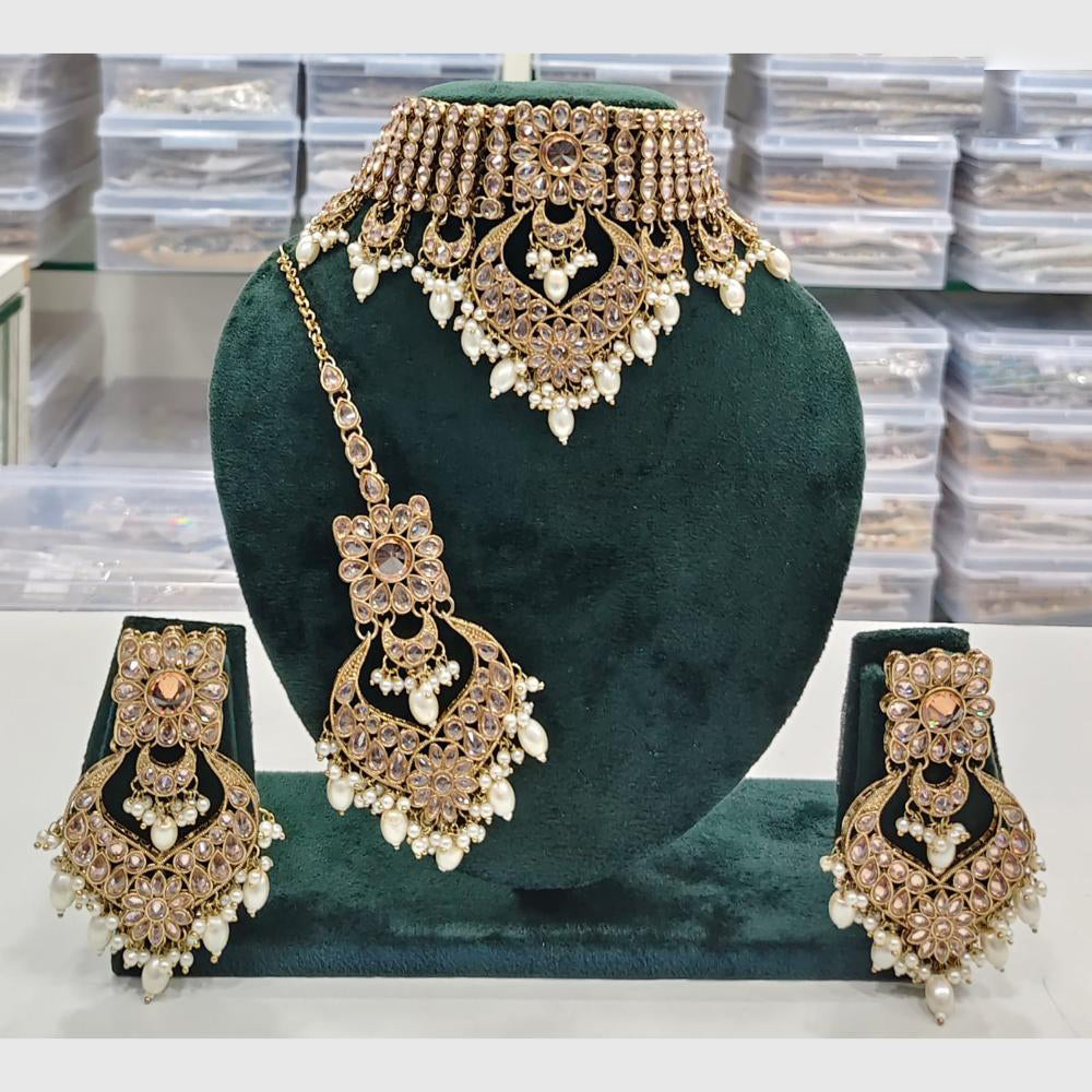 Rajwadi Collection Antique Finish Crystal Stone And Pearl Beads Necklace Set