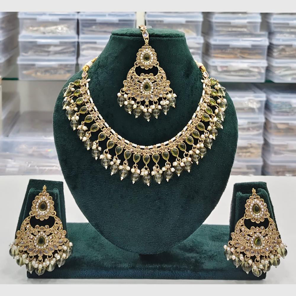 Rajwadi Collection Antique Finish Crystal Stone And Pearl Beads Necklace Set