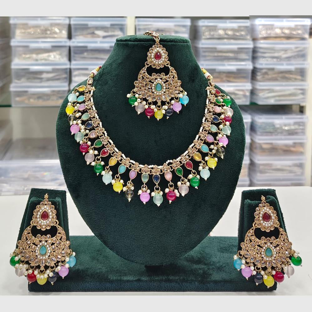 Rajwadi Collection Antique Finish Crystal Stone And Pearl Beads Necklace Set