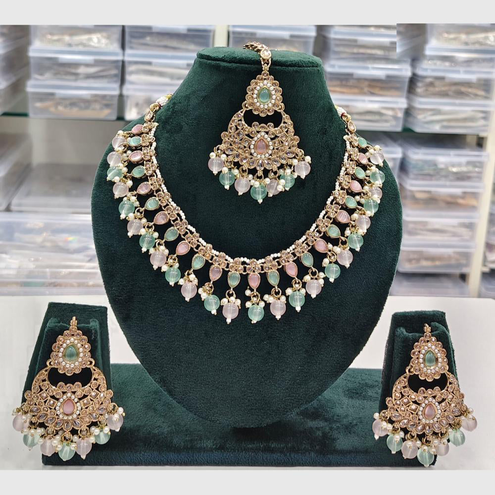 Rajwadi Collection Antique Finish Crystal Stone And Pearl Beads Necklace Set