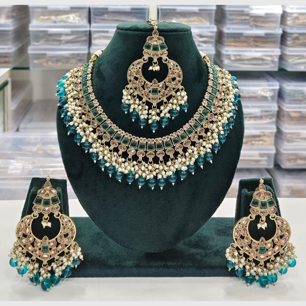 Rajwadi Collection Antique Finish Crystal Stone And Pearl Beads Necklace Set