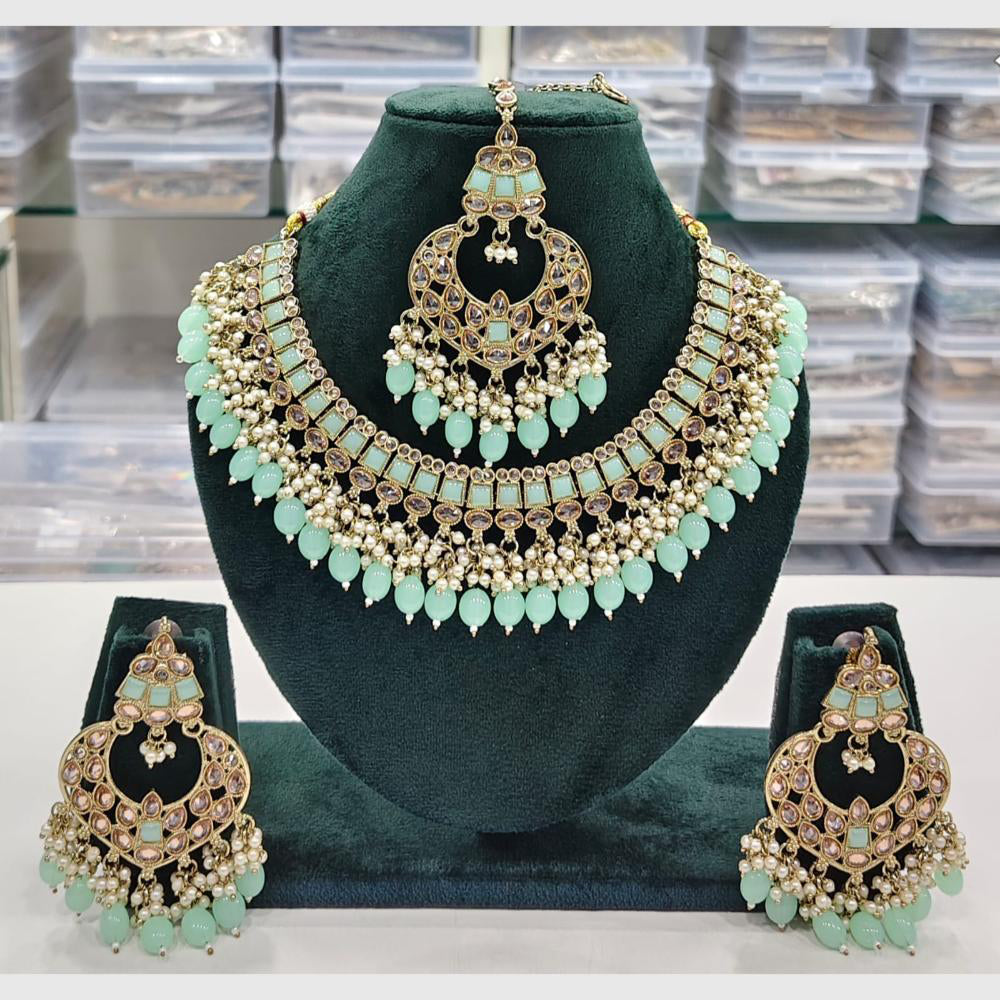 Rajwadi Collection Antique Finish Crystal Stone And Pearl Beads Necklace Set