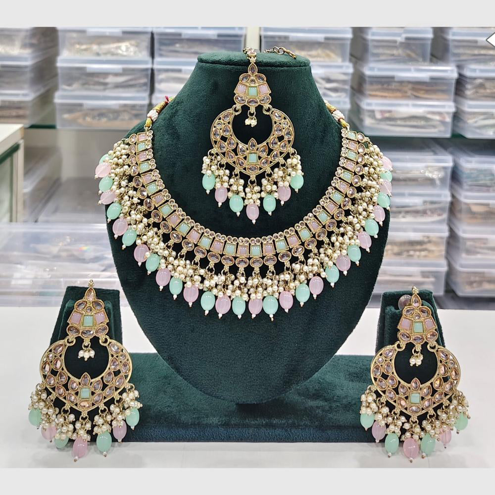 Rajwadi Collection Antique Finish Crystal Stone And Pearl Beads Necklace Set