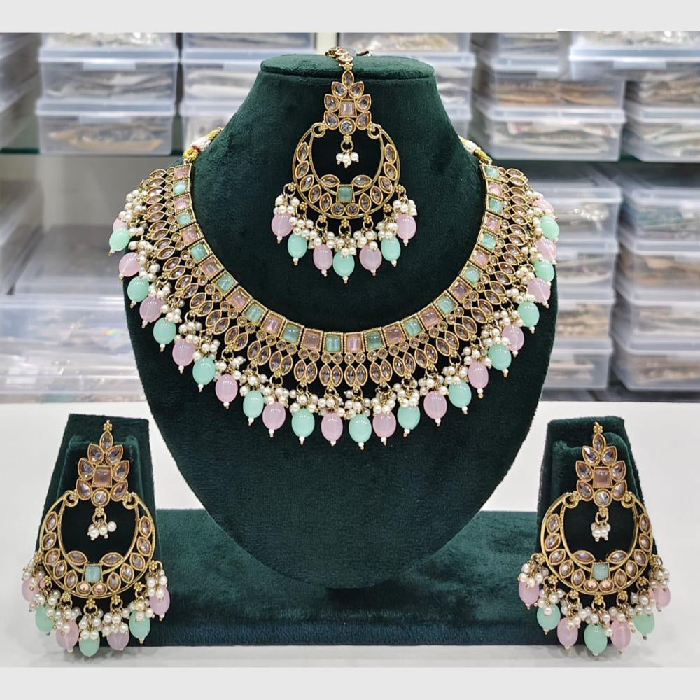Rajwadi Collection Antique Finish Crystal Stone And Pearl Beads Necklace Set