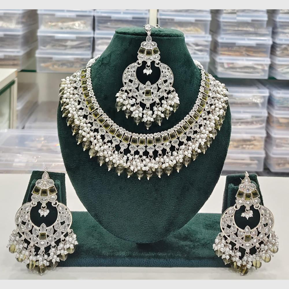 Rajwadi Collection Antique Finish Crystal Stone And Pearl Beads Necklace Set