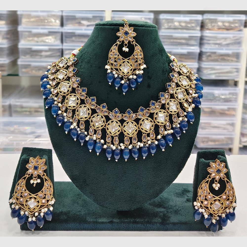 Rajwadi Collection Antique Finish Crystal Stone And Pearl Beads Necklace Set