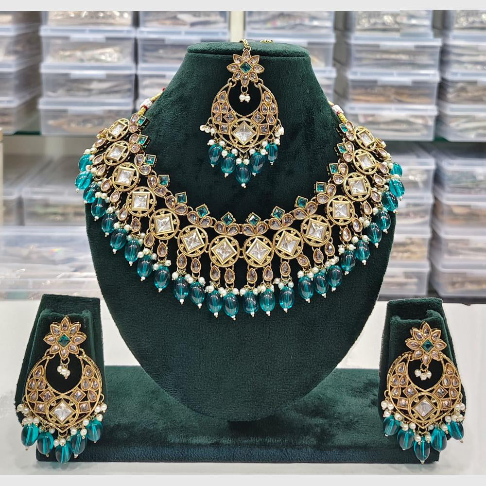 Rajwadi Collection Antique Finish Crystal Stone And Pearl Beads Necklace Set