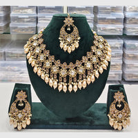Rajwadi Collection Antique Finish Crystal Stone And Pearl Beads Necklace Set