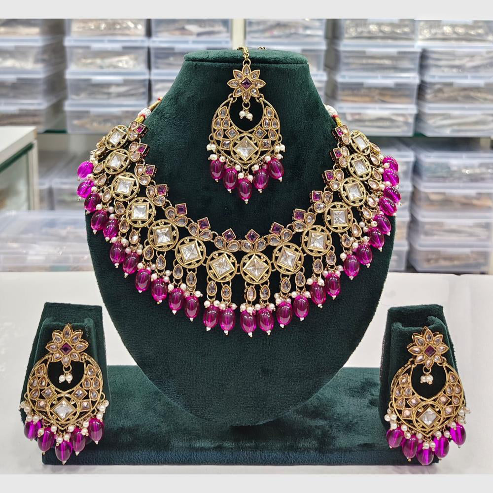 Rajwadi Collection Antique Finish Crystal Stone And Pearl Beads Necklace Set