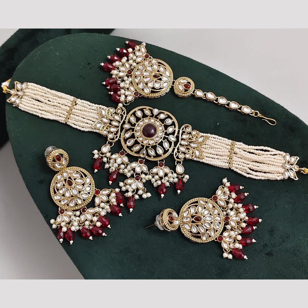 Rajwadi Collection Kundan Pearl And Beads Choker Necklace Set