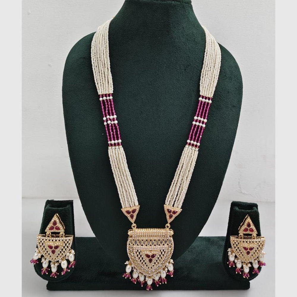 Rajwadi Collection Designer Crystal Stone Pearl Long Necklace Jewellery Set