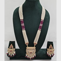 Rajwadi Collection Designer Crystal Stone Pearl Long Necklace Jewellery Set
