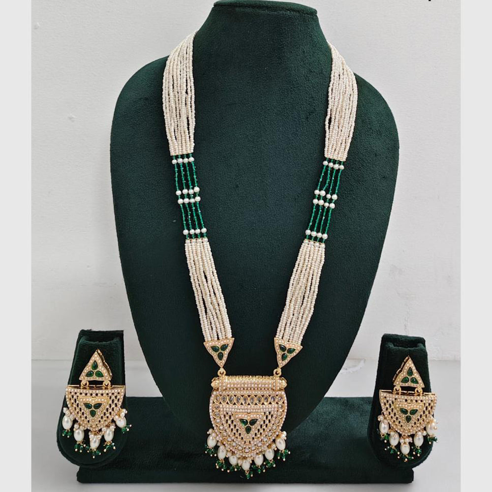 Rajwadi Collection Designer Crystal Stone Pearl Long Necklace Jewellery Set