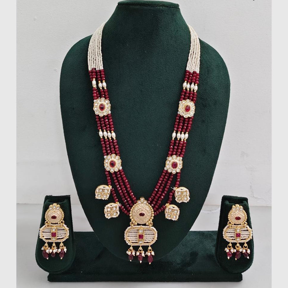 Rajwadi Collection Luxurious Crystal And Beads Meenakari Long Necklace Set