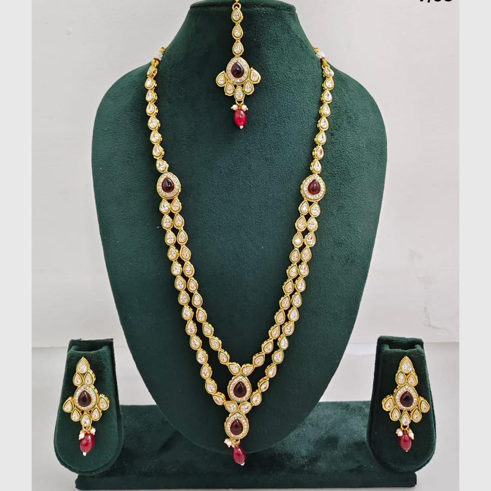 Rajwadi Collection Designer Crystal Stone Pearl Long Necklace Jewellery Set