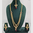 Rajwadi Collection Designer Crystal Stone Pearl Long Necklace Jewellery Set