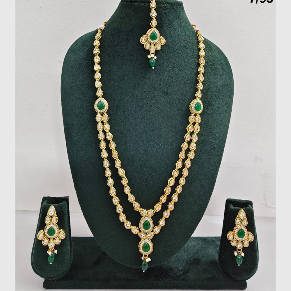 Rajwadi Collection Designer Crystal Stone Pearl Long Necklace Jewellery Set