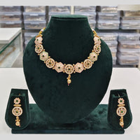 Rajwadi Collection Grand Look Pota Stone And Pearl Meenakari Necklace Set