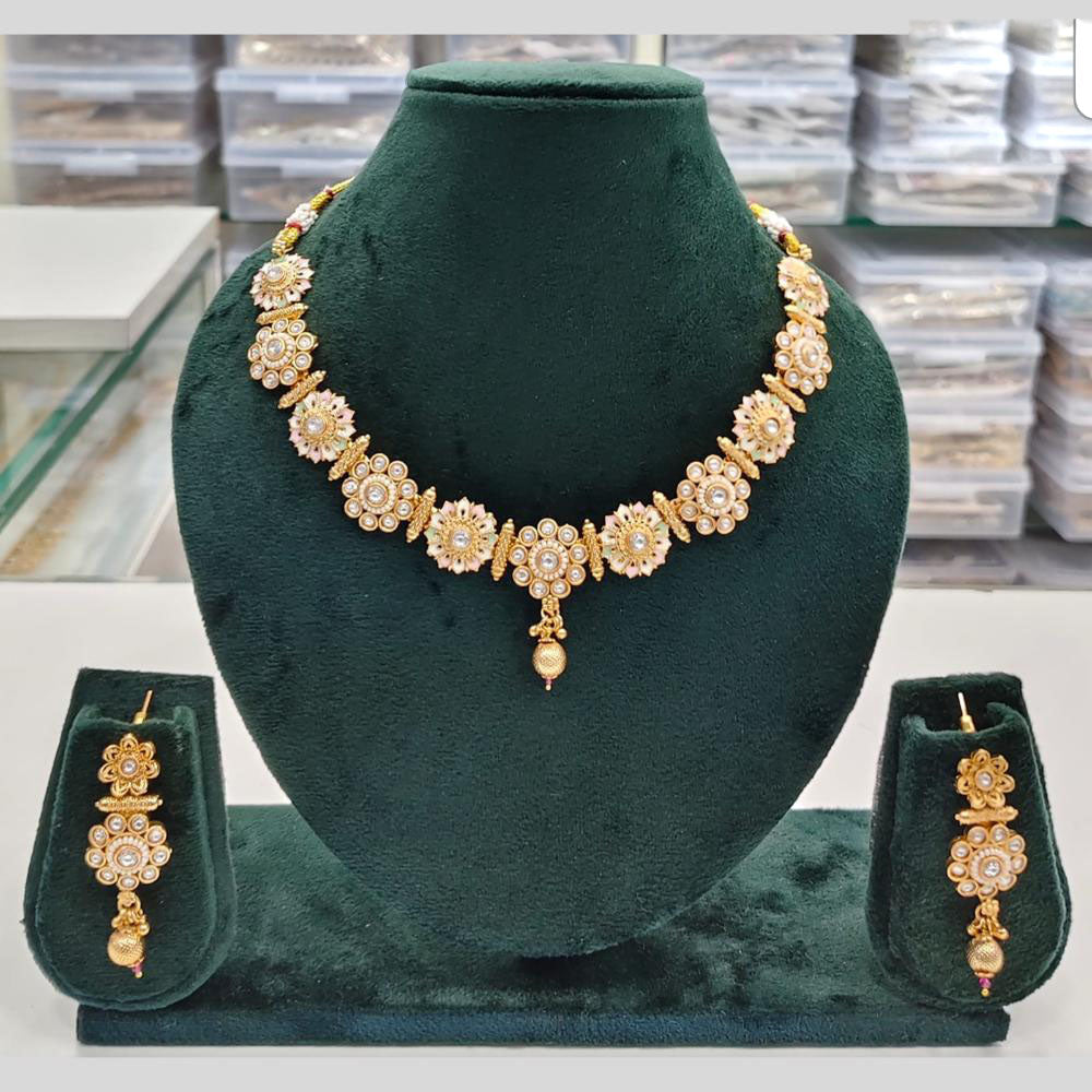 Rajwadi Collection Grand Look Pota Stone And Pearl Meenakari Necklace Set