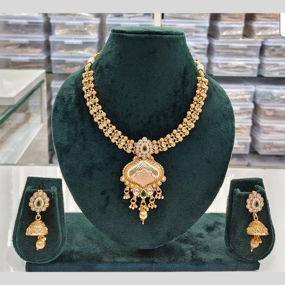 Rajwadi Collection Grand Look Pota Stone And Pearl Meenakari Necklace Set