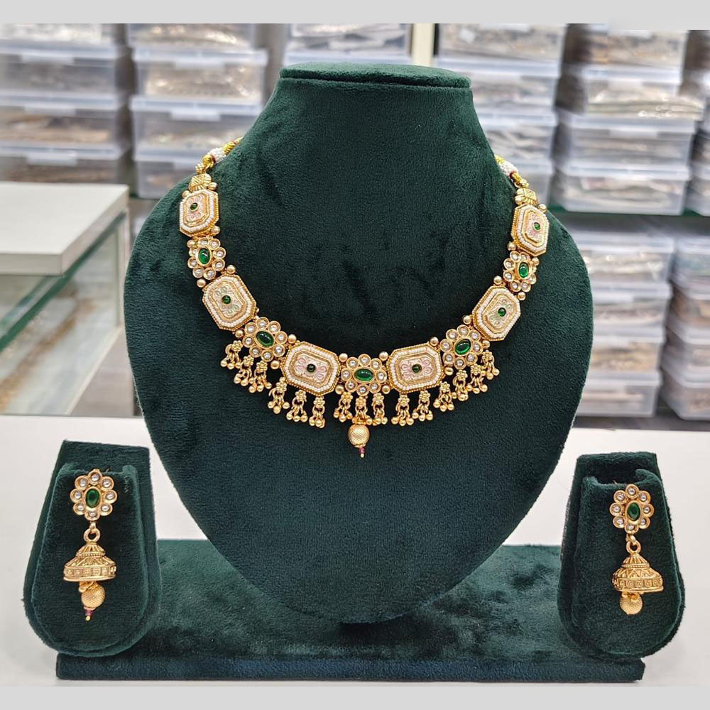 Rajwadi Collection Grand Look Pota Stone And Pearl Meenakari Necklace Set