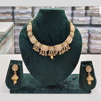 Rajwadi Collection Grand Look Pota Stone And Pearl Meenakari Necklace Set