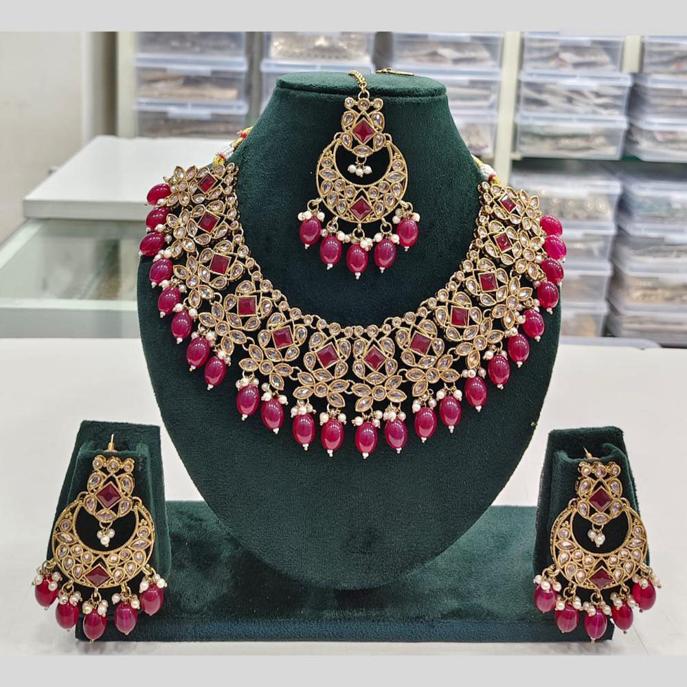 Rajwadi Collection Traditional Luxe Crystal Stone And Beads Necklace Set