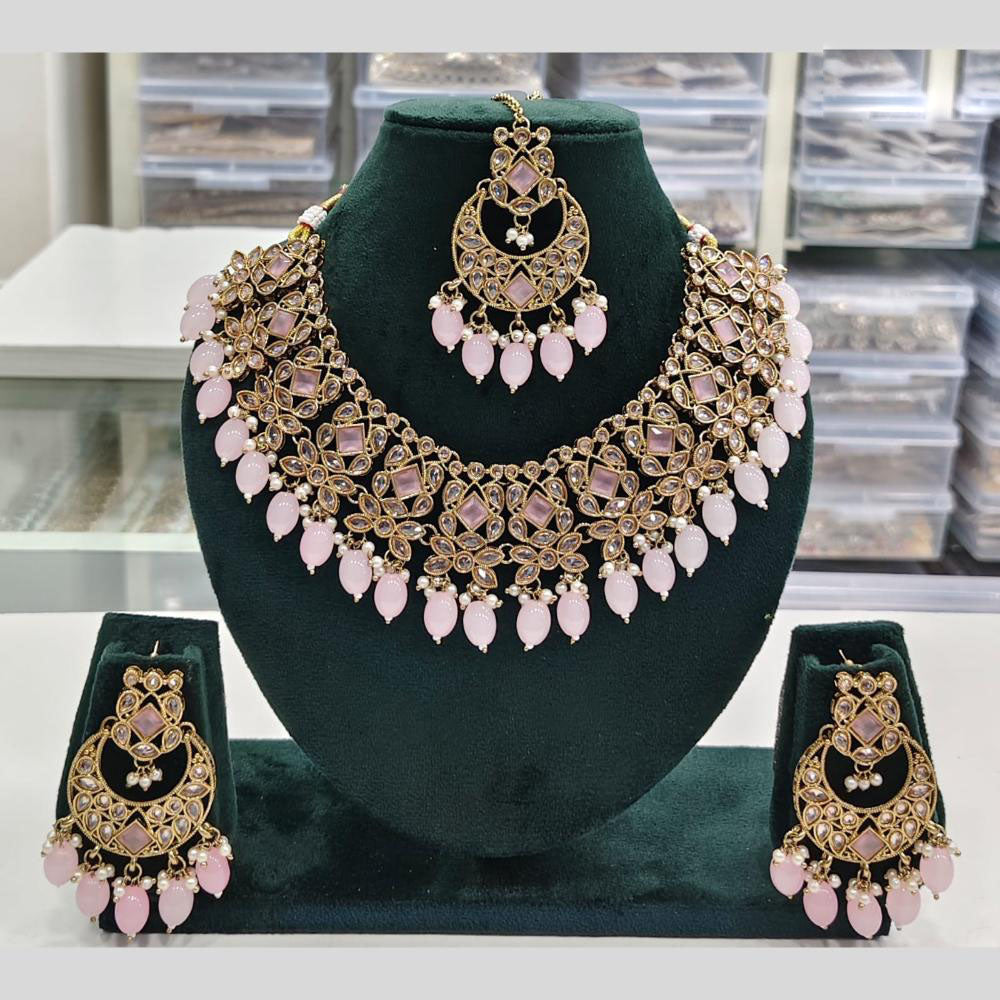 Rajwadi Collection Traditional Luxe Crystal Stone And Beads Necklace Set