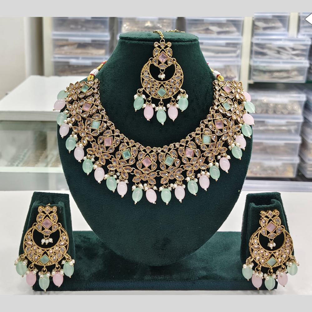 Rajwadi Collection Traditional Luxe Crystal Stone And Beads Necklace Set