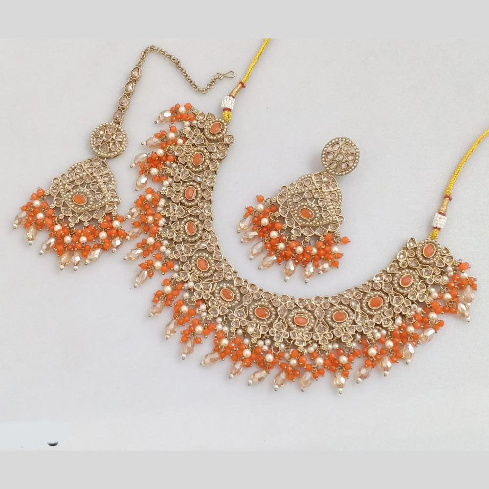 Rajwadi Collection Traditional Luxe Crystal Stone And Beads Necklace Set