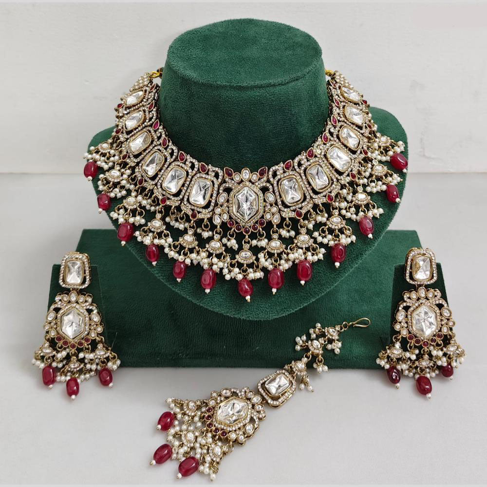 Rajwadi Collection Exclusive Kundan Pearl And Beads Ethnic Choker Necklace Set