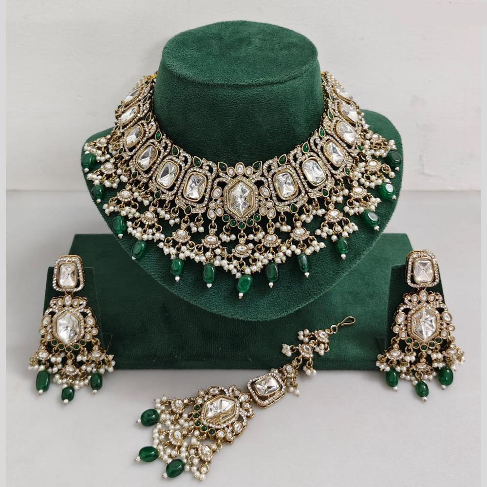 Rajwadi Collection Exclusive Kundan Pearl And Beads Ethnic Choker Necklace Set