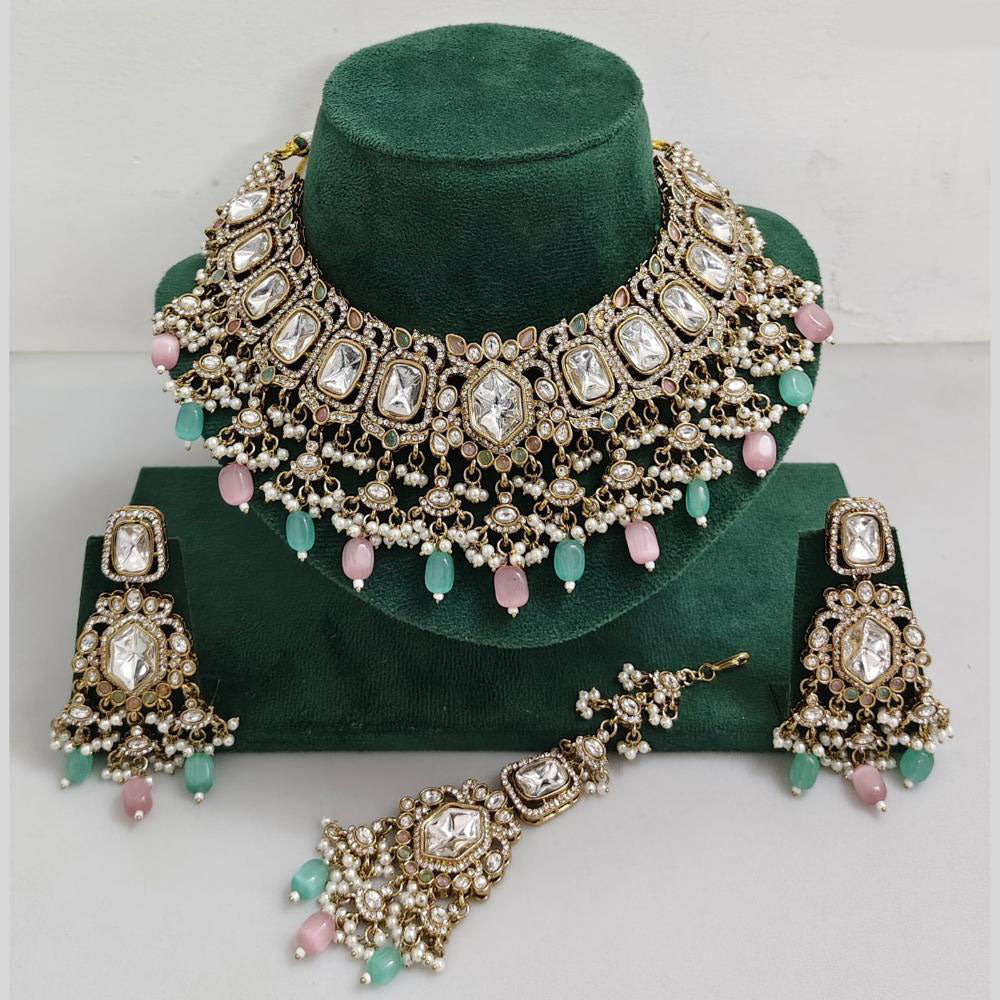 Rajwadi Collection Exclusive Kundan Pearl And Beads Ethnic Choker Necklace Set
