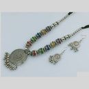 Rajwadi Collection Designer Oxidised Mirror And Colorful Pom Pom Necklace Set