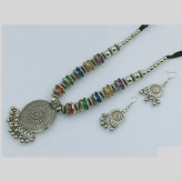 Rajwadi Collection Designer Oxidised Mirror And Colorful Pom Pom Necklace Set