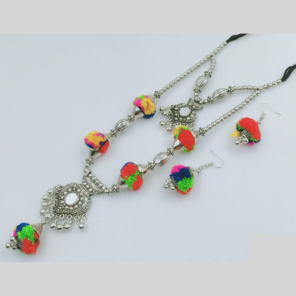 Rajwadi Collection Oxidised Finish Pota Stone Colorful Beads Necklace Set
