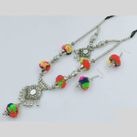Rajwadi Collection Oxidised Finish Pota Stone Colorful Beads Necklace Set